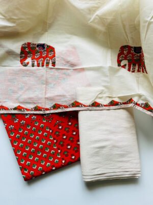 AJRAKH COTTON BLOCK PRINT APPLIQUE MUL DUPATTA SET