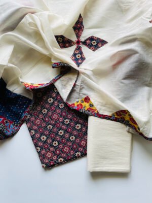 AJRAKH COTTON BLOCK PRINT APPLIQUE MUL DUPATTA SET