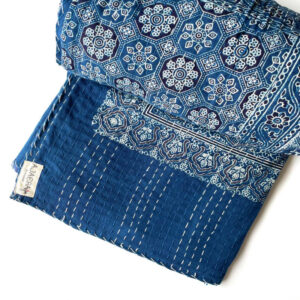HANDCRAFTED INDIGO KANTHA DOUBLE BEDCOVER