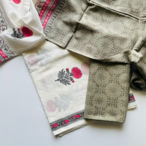 HANDBLOCK PRINTED MUL COTTON SUIT SET WITH DUPATTA